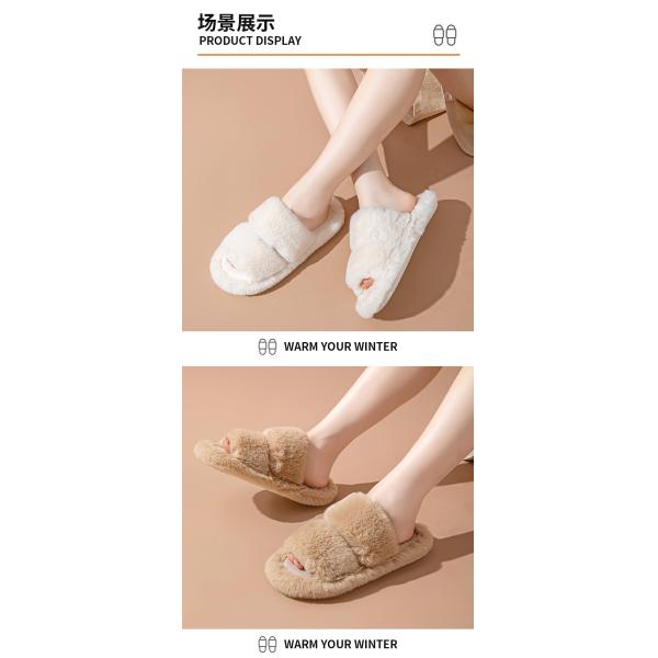 Y-Z Plus Size Soft Cozy Plush Fluffy Open Toe Warm House Ladies Flat slippers for Women Plush Indoor Slipper