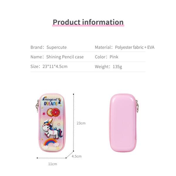 Superctue Waterproof 3d Pencil Case Custom Unicorn Hard Eva Kawaii Stationery Bag