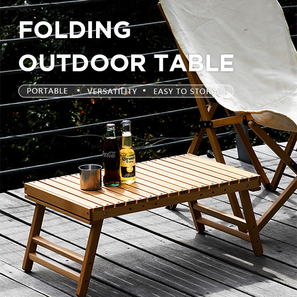 Compact Portable Camping Roll Up Picnic Table Low Folding Wood Collapsible Table 3.70kg