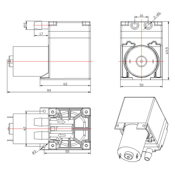 High Flow 12v Diaphragm Pump , Mini Diaphragm Vacuum Pump 6W Rohs Approval