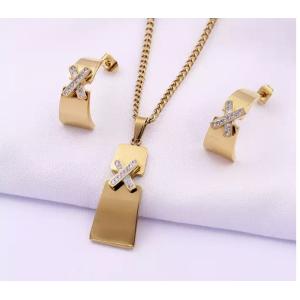 CE Stainless Steel Designer Jewelry X Rhinestone Inlaid Pendant Necklace