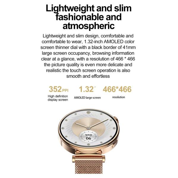 HK41 Women's Sport Smart watch 1.32inch AMOLED BT Connectivity Fitness Bracelet