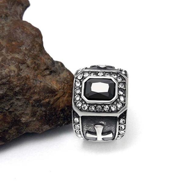 Vintage Inlay Mens Gothic Stainless Steel Band Ring with Black Cubic Zircon(SA566BLACK)