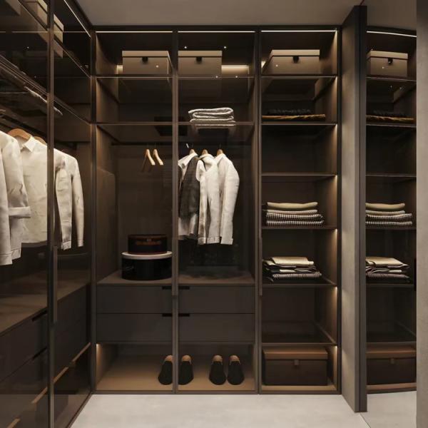 E0 E1 Glass Door Wardrobes Glass Front Wardrobe Customized Size