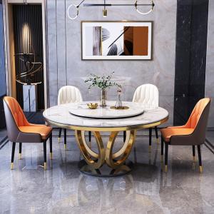 China Modern Stainless Steel Marble Round Dining Table With Turntable on sale