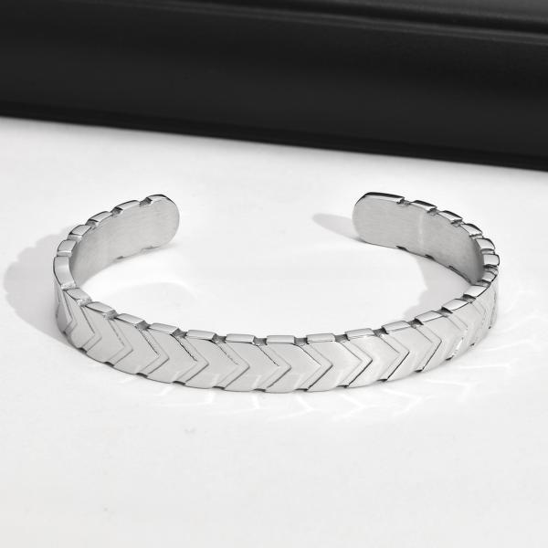 Stainless Steel Arrows Open Metal Cuff Bangle Silver or Black for Boys and Men