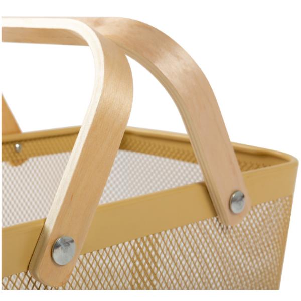 Rectangular Rustproof 750g Metal Wire Fruit Basket With Wood Handle