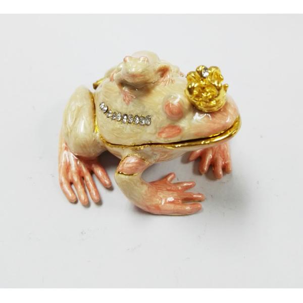 Bejewelled Promotional Gift Alloy Hand painted frog and crab playing on lotus meta frog trinket boxes