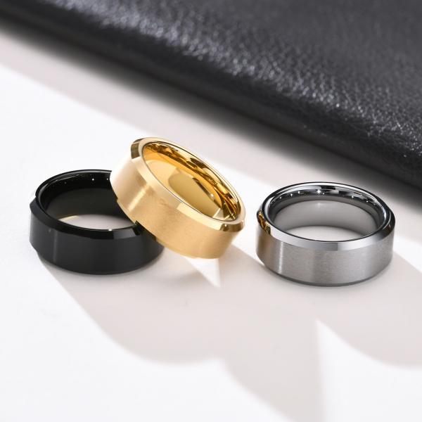 8mm Classic Tungsten Rings for Mens Wedding Band Beveled Edges Gold Black Silver Simple Geometric Band Wedding Jewelry