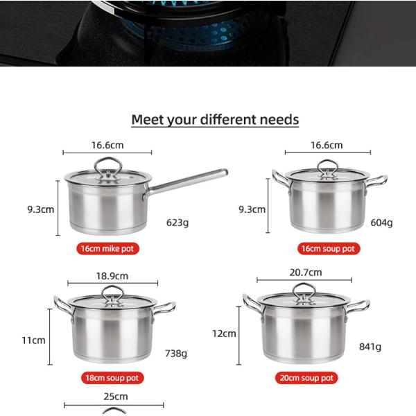 High Quality Kitchen Warethree-layer Double Bottom Stainless Steel Cookingware Set Cookware Set Cooking Pot And Pans Set