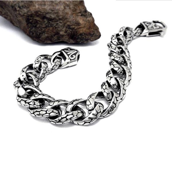925 Silver Plated Thai Vintage Old Fashion Titanium Stainless Steel Curb Chain Bracelet(CE351)