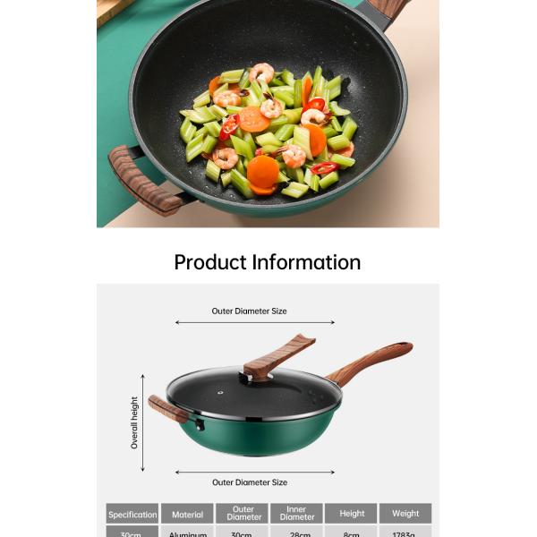 Multi Color Kitchen Cooking Cookware Aluminum Non Stick Wok
