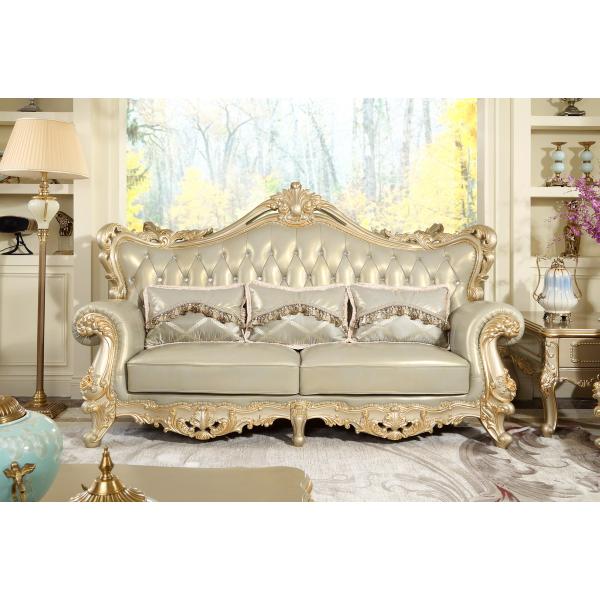 Luxury Living room Furniture European style Leather Sofa set wood flower by Joyful Ever