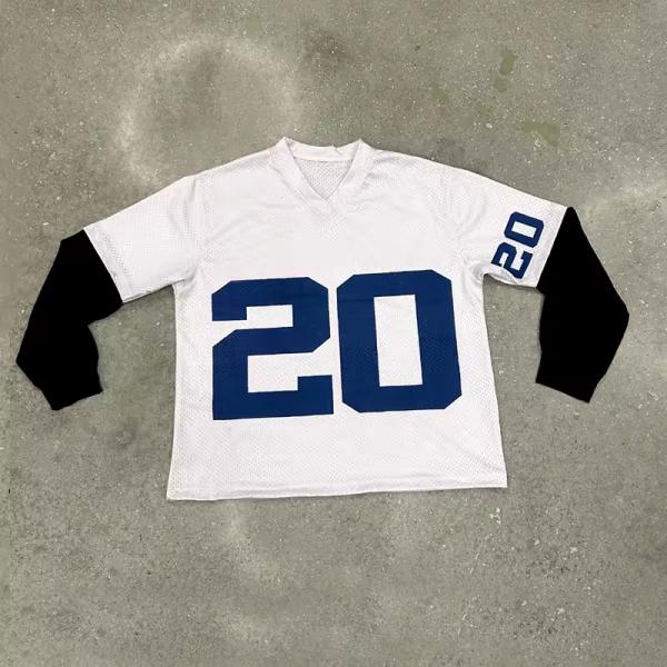 Custom Screen Print Tshirt Logo High Quality Streetwear Mesh Oversized Double Layer Long Sleeve Cropped T-shirt for Men