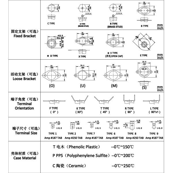 T23-CF2-PP KSD301 Bimetal Thermostat(PPS case; Aluminum case; Max. Ambient Temp 200℃)