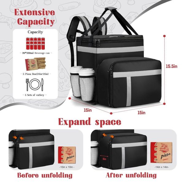 Large Grocery Storage Fast Food Free Delivery Thermal Distribution Motorcycle Food Delivery Bag Bike Boxes Takeaway Rider Food Waterproof Thicken