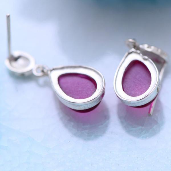 Sterling 925 Silver Synthetic Ruby Drop Earrings(035611W)