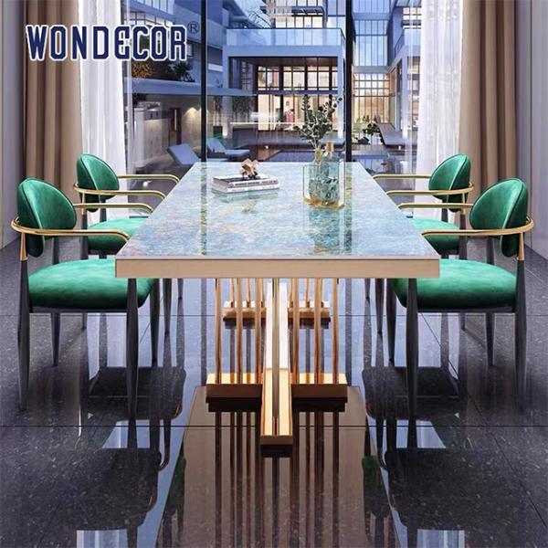 Hotel Luxury Furniture Art Marble Countertop Kitchen Table Stainless Steel Gold Plated