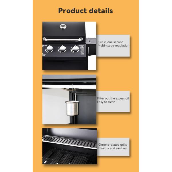 Natural Gas Customized Logo Acceptable Stainless Steel BBQ Grill with Side Bunner