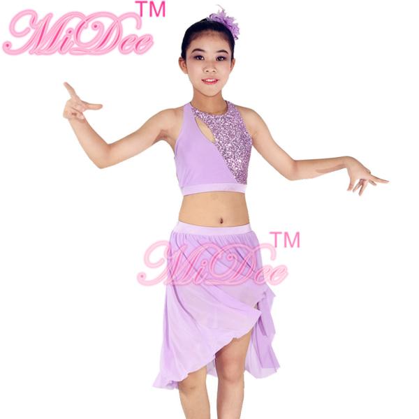 Soft Mesh High-Low Skirt Antisymmestic Sequin & Pleated Top Back Straps Crossing Belly Dancing Clothes