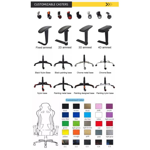 High Back Customized Color Racing Gaming Chair with Lumbar Support and 3 Gas Lift