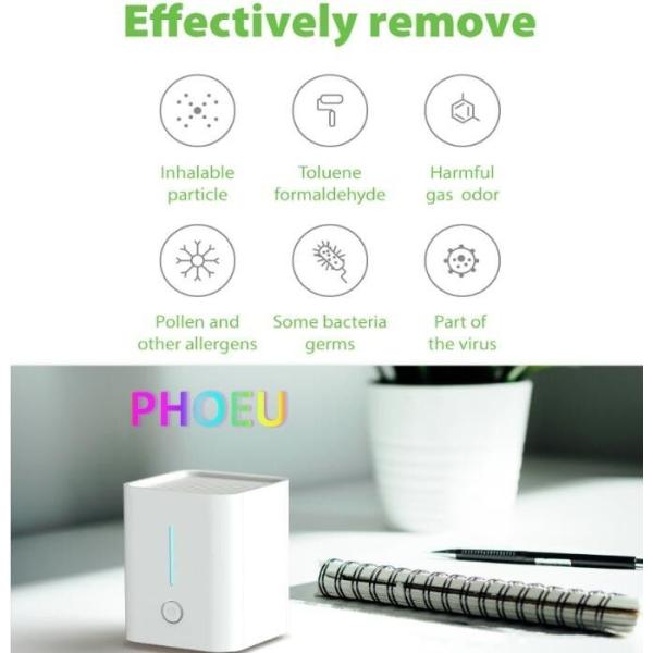 Table top mini purifier with UVC LED disinfection function and active carbon PM2.5 purification