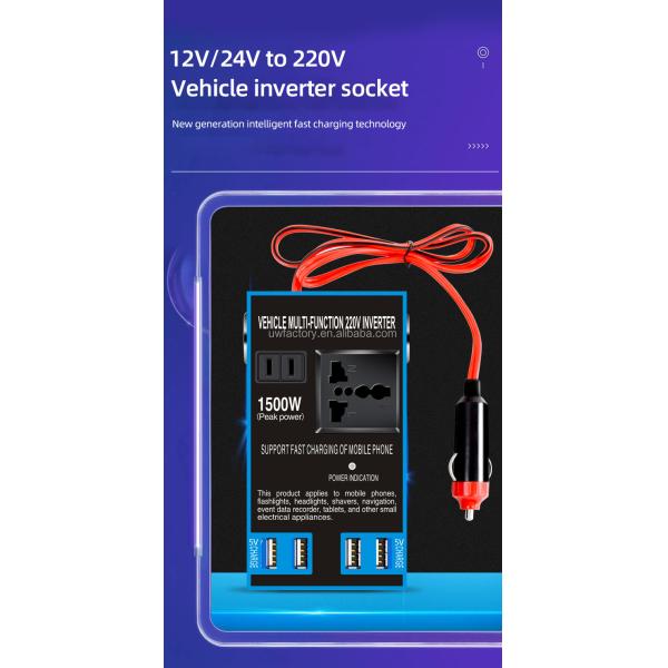 Universal Travel Charger 0.3KG Car Inverter Converter 1500W 12V/24V To 220V 50hz Plug Adapter USB Port Socket Converter