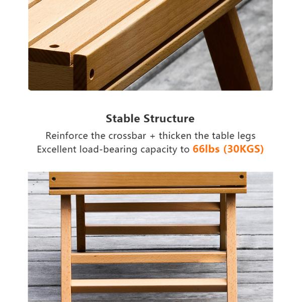 Folding camping table in walnut color