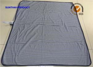 Quality Blue Stripe Print Plush Baby Blankets Cotton Rib Baby Comfort Blanket With DTM Binding wholesale
