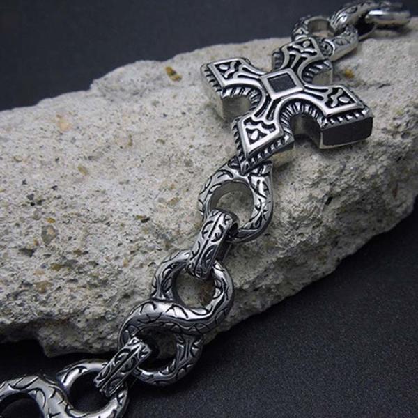 Men's Vintage Silver Plated 316l Titanium Stainless Steel Chain Cross Bracelet (JCE147)