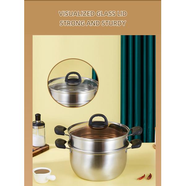 Factory Wholesale Two Layers Stainless Steel Saucepot Food Steamer Pots Circle Soup Pot With Glass Lid