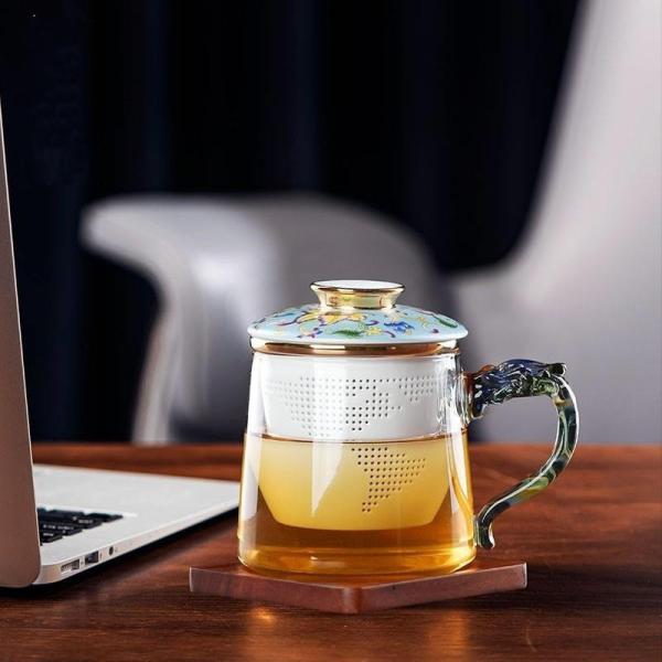 Cadmium Free 450ml Clear Ceramic Filter Glass Tea Cup