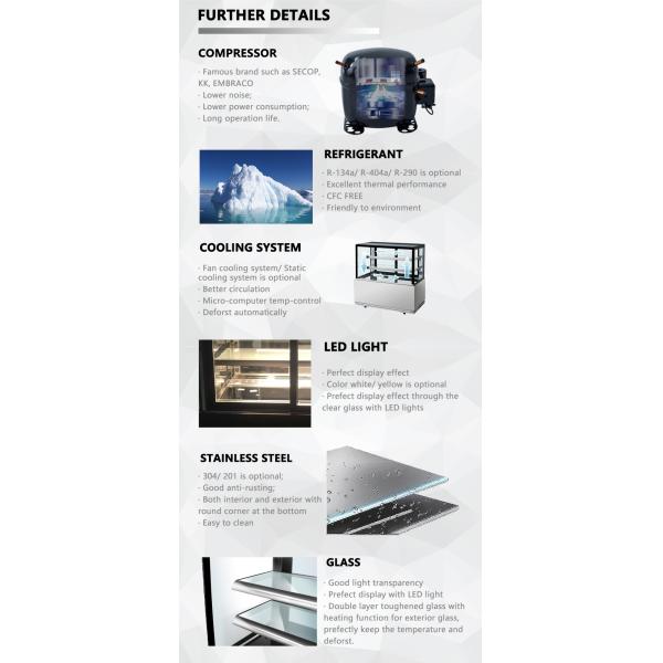 900*680*1200 Dimensions Commercial Cake Display Freezer Automatic Defrost Chiller