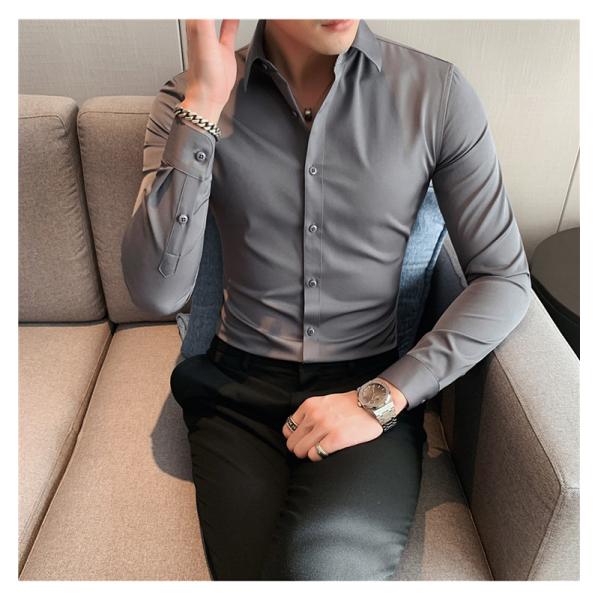 Viscose/Polyester/Spandex Formal Shirt for Men Professional Slim Fit Solid Color Shirt