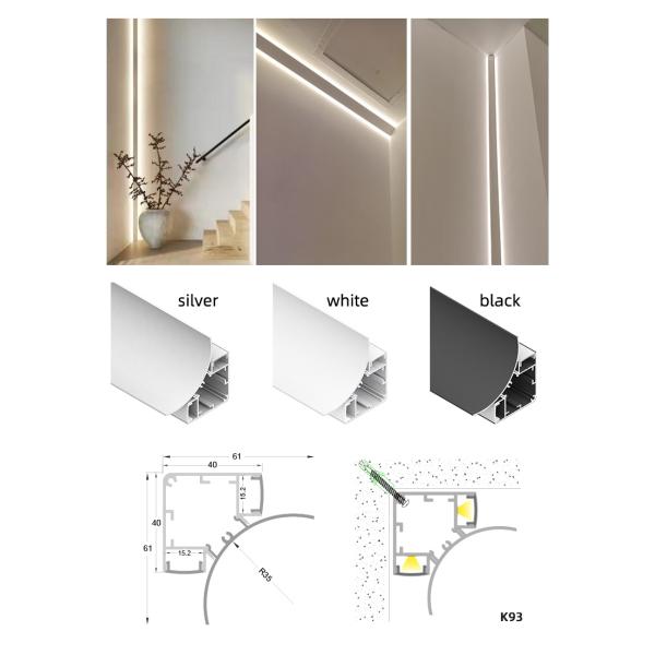 Corner Extrusion T8 Led Strip Aluminium Profile With Pc Diffuser Cover Lampshade