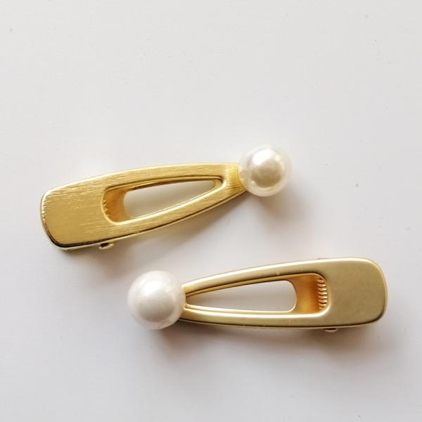 Gold small metal hair clips for thick hair clutcher Geometric pearl hair claw 5.2x1.5cm