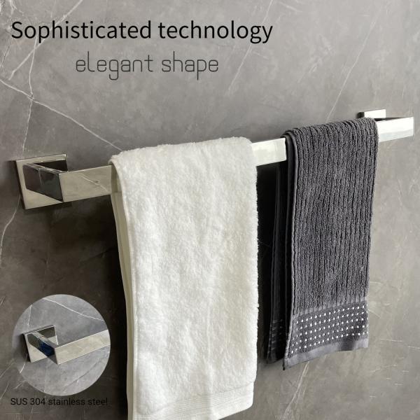 Brushed Silver Bathroom Towel Bars Wall Mounted Modern Square Towel Holder