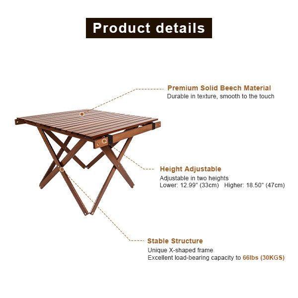 Wood Small Portable Camping Table With Two Adjustable Height Best Folding Camping Table