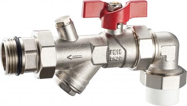 3605 3607 Angle Coupling Nickel Plated Brass Ball Valve w/ Meter Outlet & Built-in Strainer & Optional Brass Drain Valve