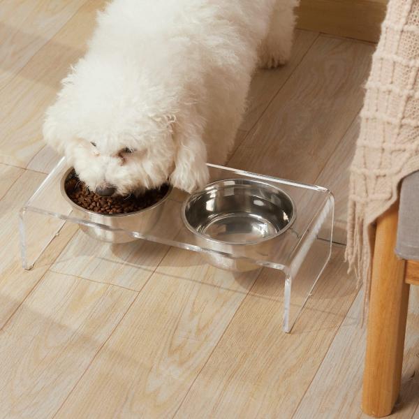 Acrylic Elevated Dog And Cat Pet Feeder with 2 Set Removable Food and Water Bowls