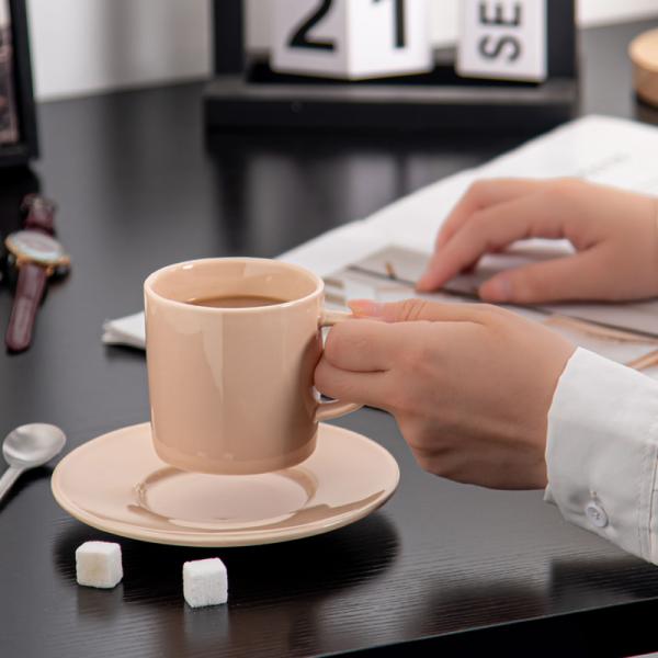 Custom Printed Ceramic Mug Crackle Pattern Glaze Tea Cup And Saucer Set