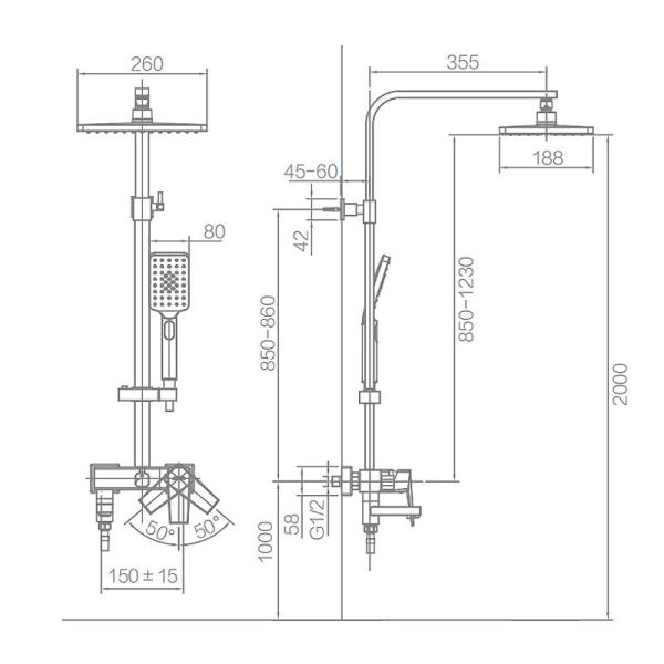 Wall mounted Rain Shower Head Set 188×260mm Head / Hand Shower