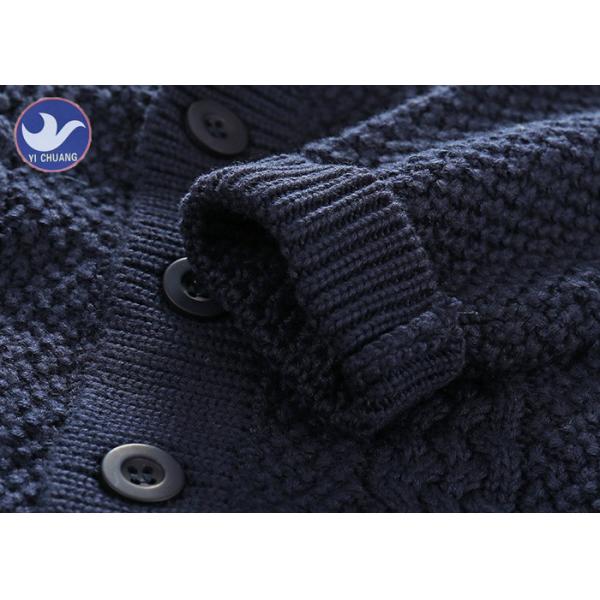 Lapel Collar Boys Navy Blue Cardigan Sweater , Children's Knitted Jackets Cotton