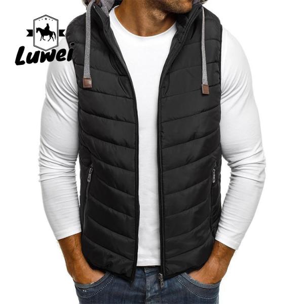 Casual Outdoor Hooded Utility Warm Plus Size Zipper Drawstring Coatsmen Lightweight Quilted Waistcoat Vest