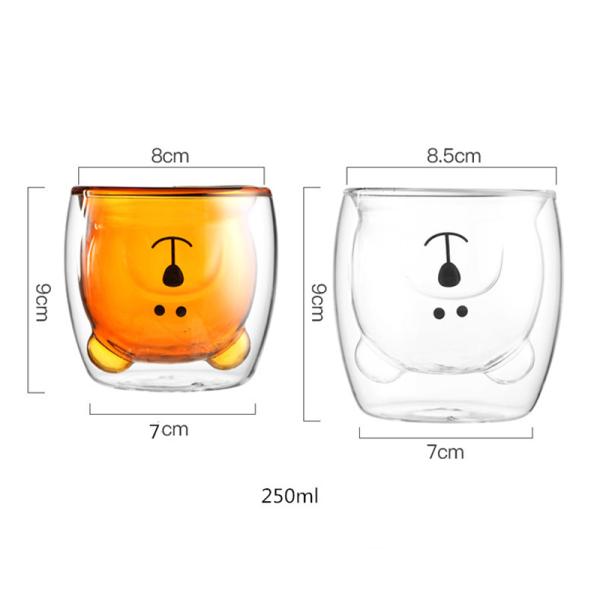 Heat Resistant Bear Handmade 250ml Double Wall Glass Mug