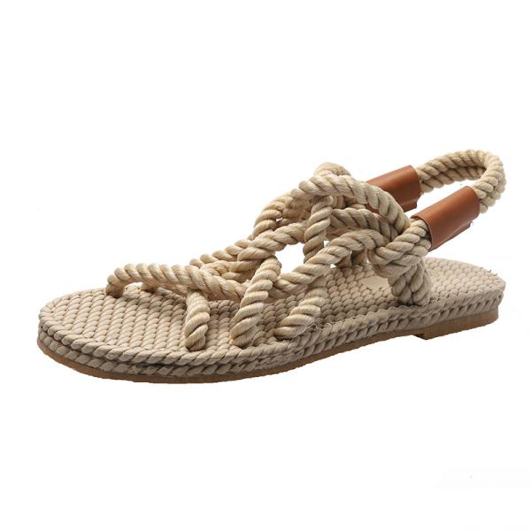 Y-Z Bohemian Summer comfort Women Ladies New Fashionable Open-toe Hemp Rope Woven Roman Flat Sandals