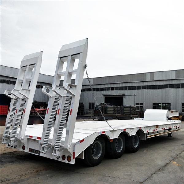 Steel Material Tri - Axle Low Bed Semi Trailer / Flat Bed Semi Trailer