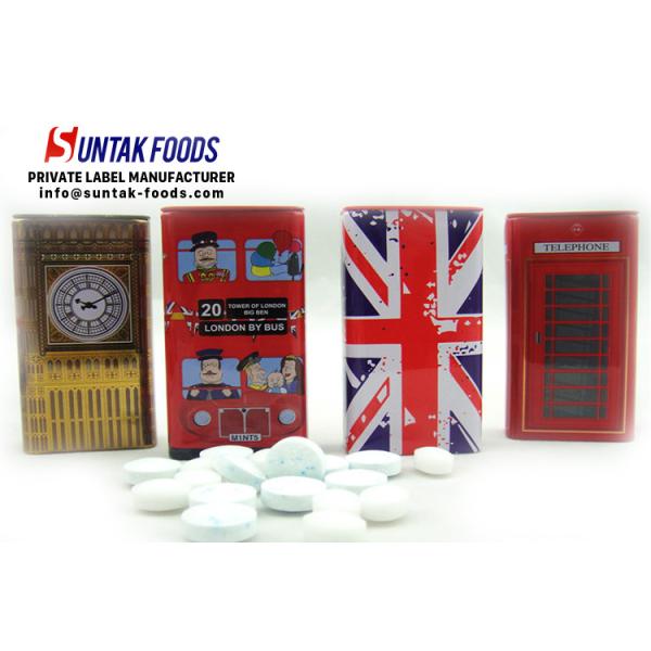 British Style Travel Sugar Free Mint Candy , Tin Box Triangle Shaped Candy