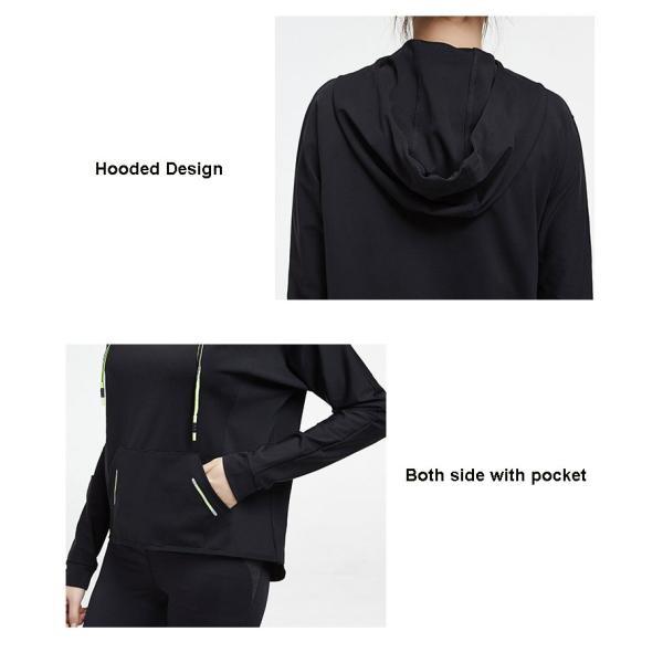 black 3/4 Zipper Up Collar Women'S Sports Hoodie 250g Cuff design