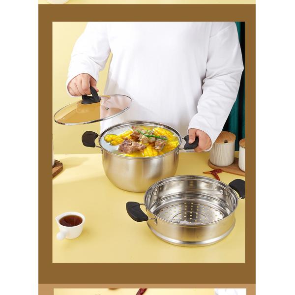 Factory Wholesale Two Layers Stainless Steel Saucepot Food Steamer Pots Circle Soup Pot With Glass Lid